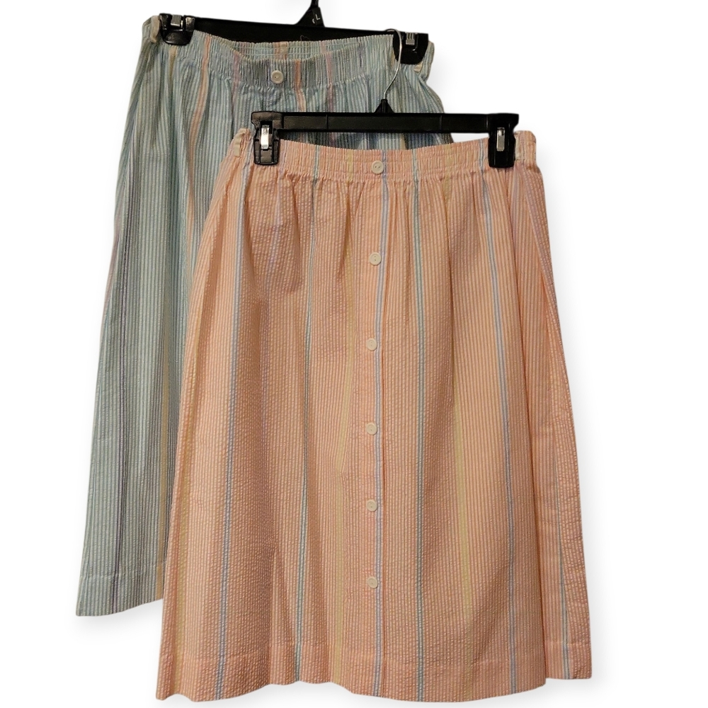 Set Of 2 Vintage 80's Pastel Seersucker Skirts